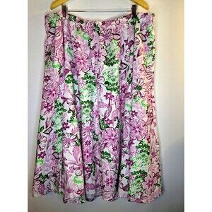 WOMAN WITHIN Linen Blend Floral Maxi Skirt Plus Sz 3x Pockets Pull On Casual
